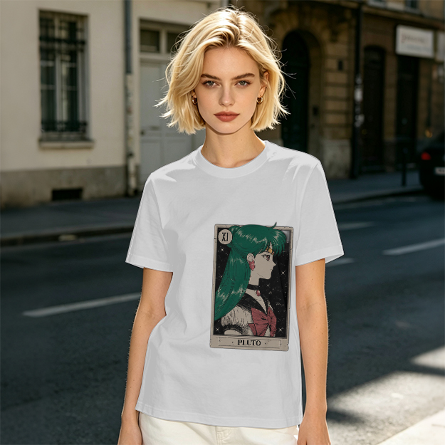 Olive T-Shirt with Sailor Pluto Tarot Card Print