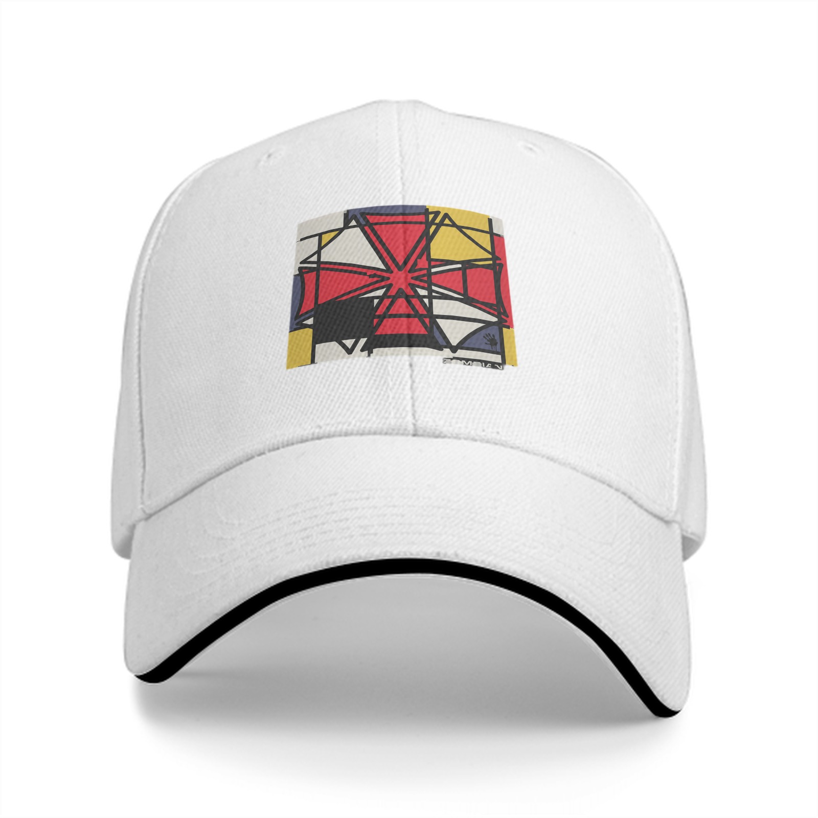 Black Baseball Cap With Abstract Geometric Art Print