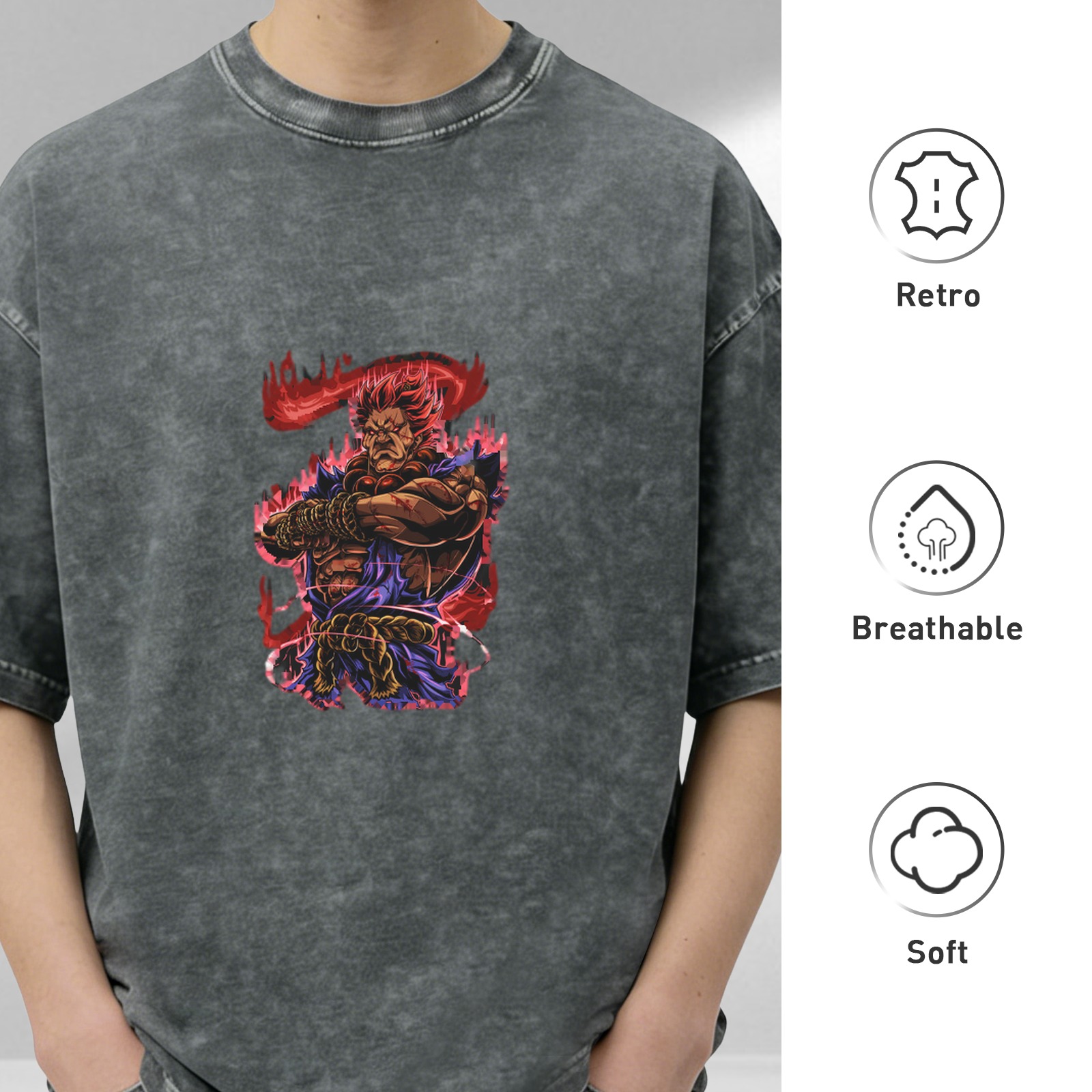Street Fighter Akuma Graphic Stonewashed Oversized T-Shirt