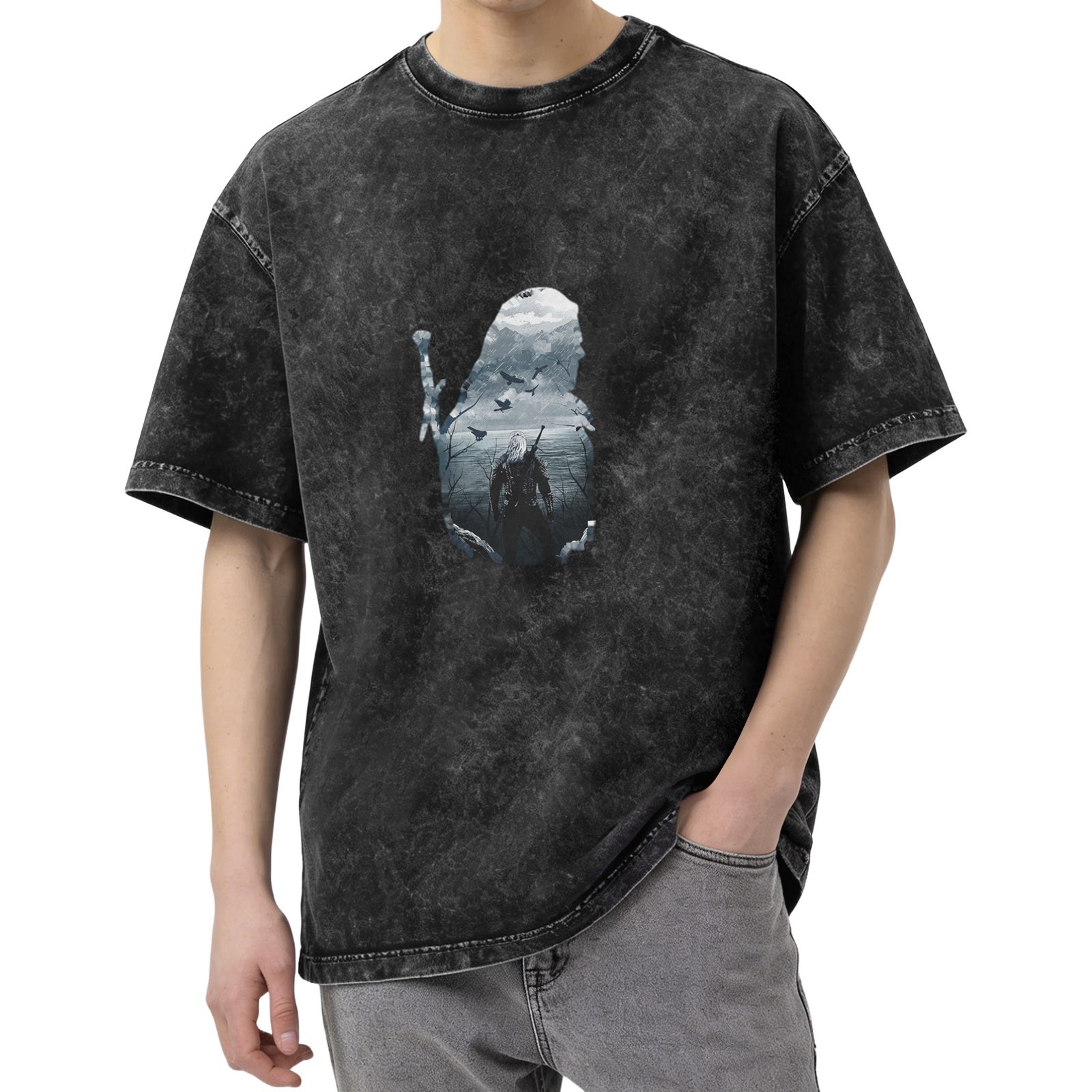 Witcher Silhouette Graphic Vintage Wash T-Shirt