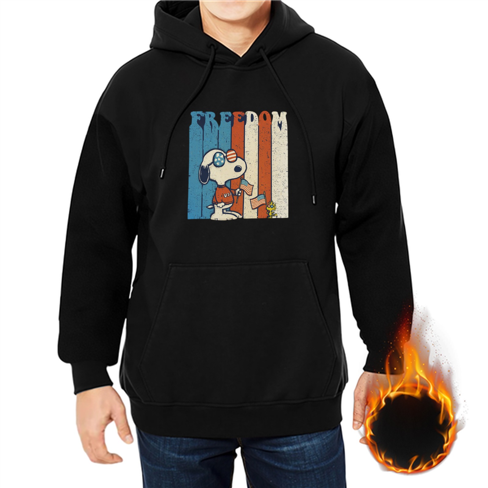 Snoopy Freedom Graphic Black Hoodie