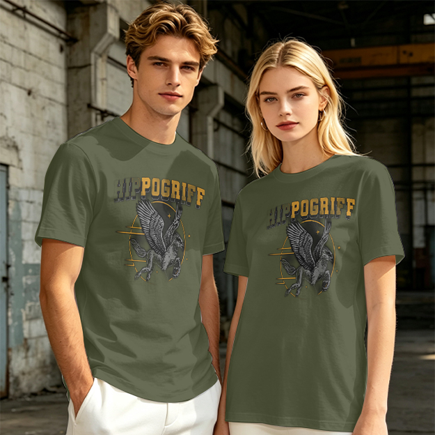 Olive Graphic T-Shirt Featuring Hippogriff Design