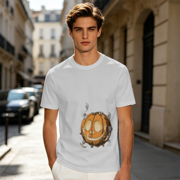 Olive Green T-Shirt With Spooky Halloween Pumpkin Ghost Print