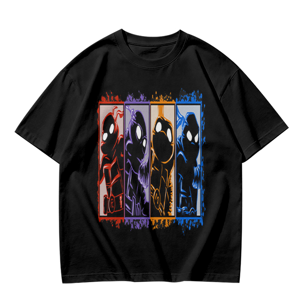Olive T-Shirt With Four Superhero Silhouette Panels