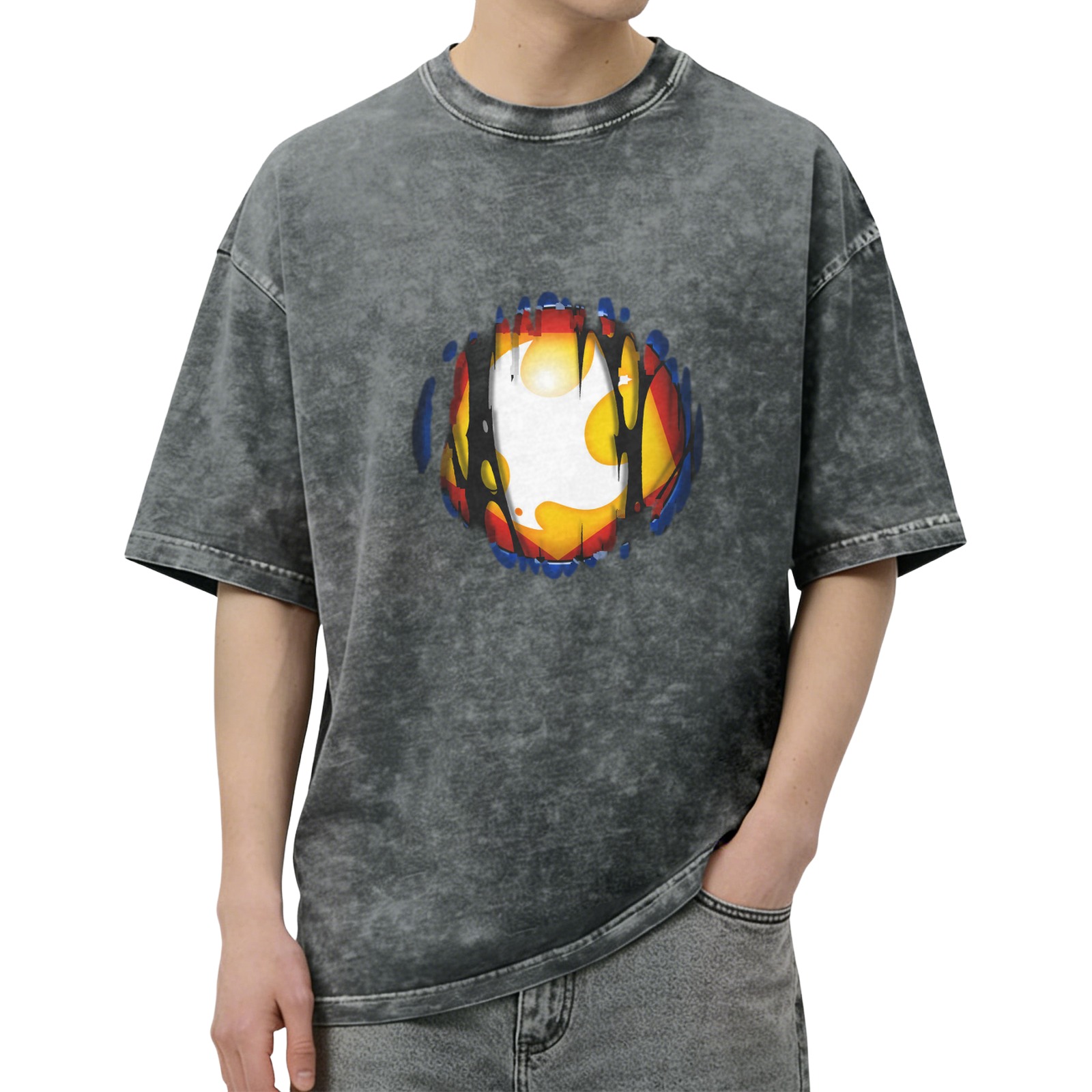 Oversized Acid Wash T-Shirt with Distressed Graphic Print