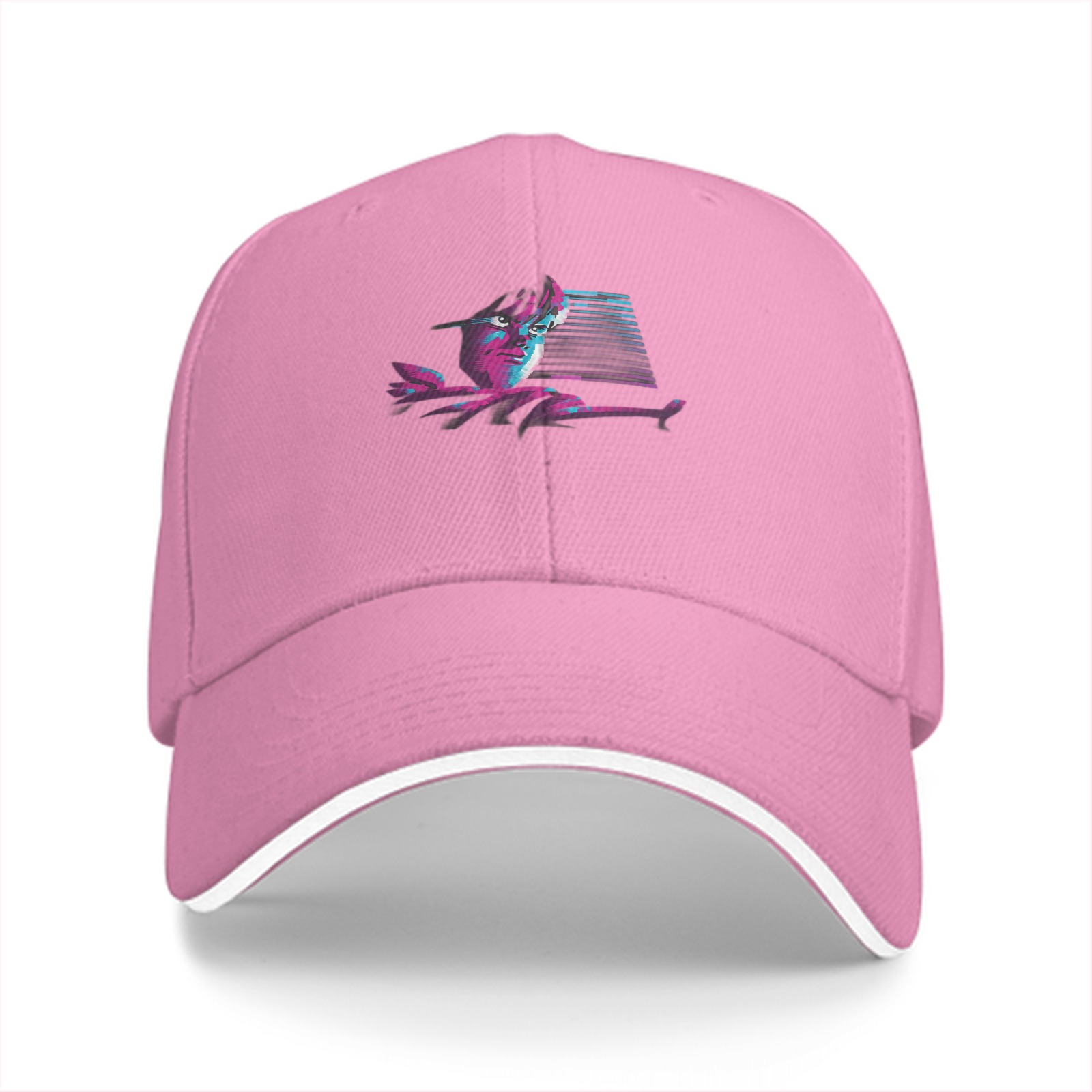 Black Baseball Cap With Synthwave Style Portrait Print