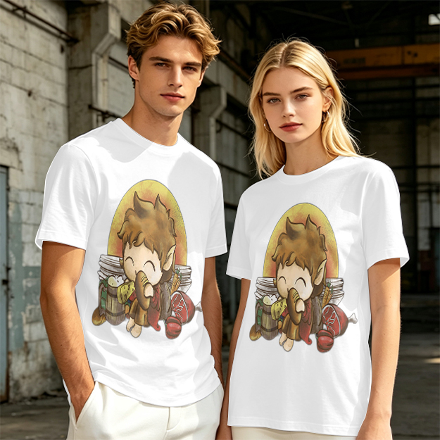 Chibi Hobbit Eating Bread Surrounded by Food T-Shirt