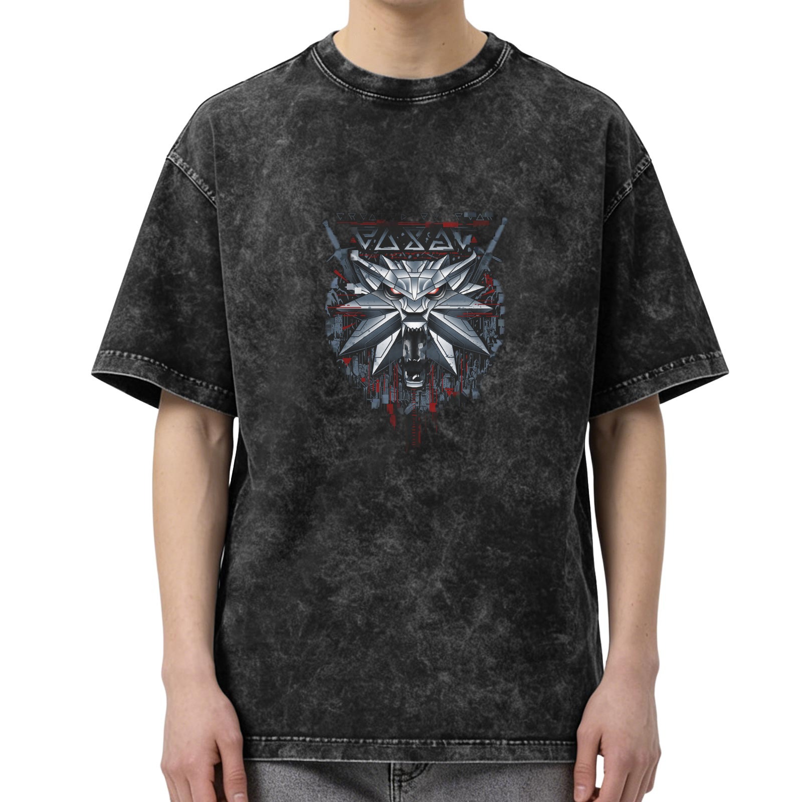 Witcher Wolf Medallion Graphic Stonewashed Black T-Shirt