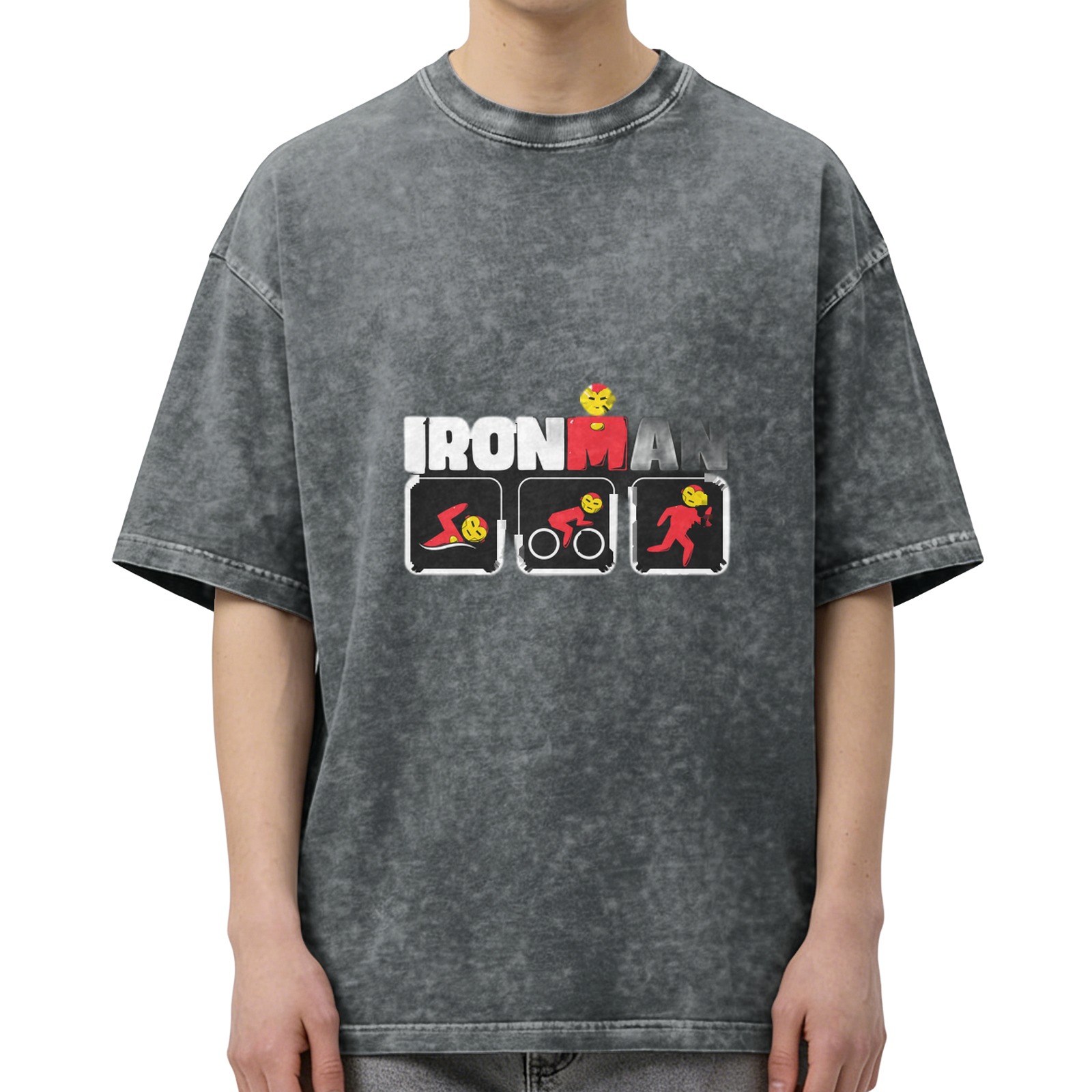Ironman Triathlon Themed Acid Wash Cotton T-Shirt