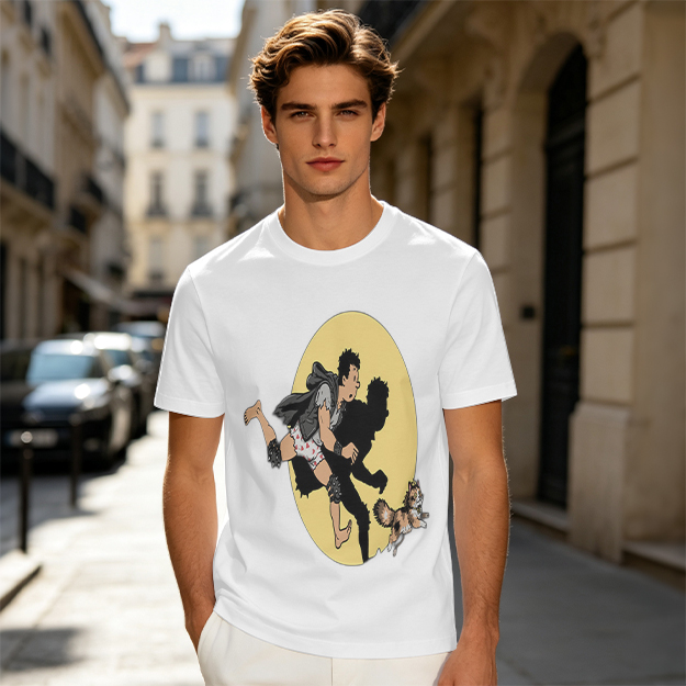 Olive T-Shirt With Cartoon Running Figure And Shadow Print