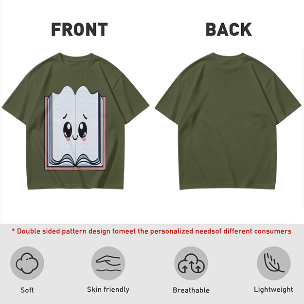 Olive T-Shirt With Cute Smiling Open Book Graphic Print