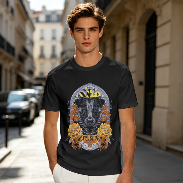 Hufflepuff Badge Graphic Olive Green T-Shirt