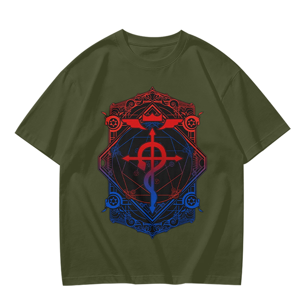 Olive T-Shirt with Fullmetal Alchemist Transmutation Crest Print