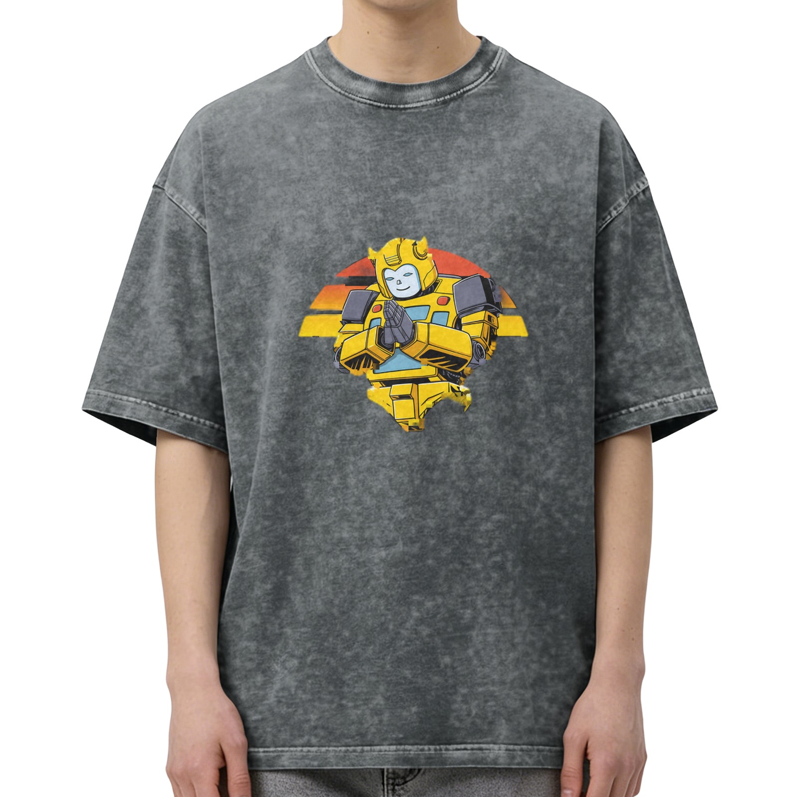 Oversized Acid Wash T-Shirt With Meditating Bumblebee Graphic