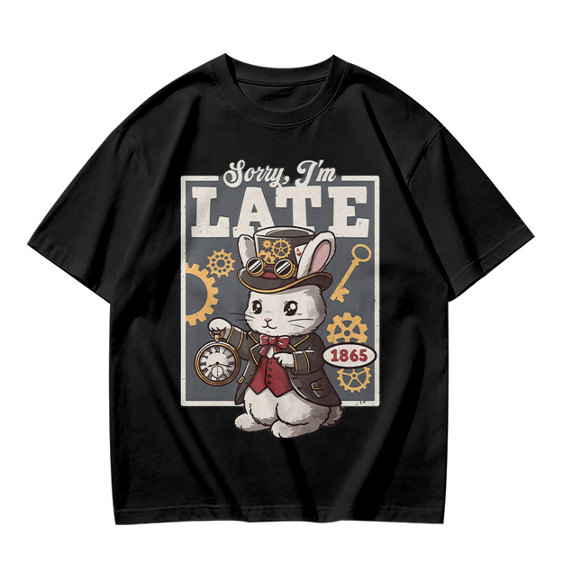Sorry I'm Late Steampunk White Rabbit Graphic T-Shirt