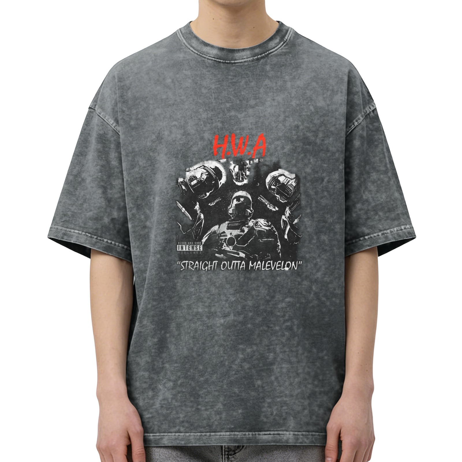 HWA Straight Outta Malevelon Graphic Acid Wash T-Shirt