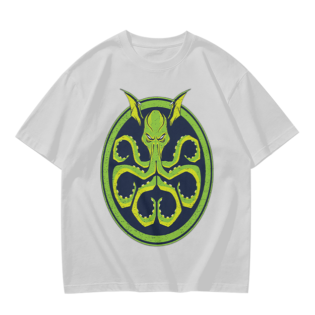 Olive Green T-Shirt with Octopus Demon Graphic Print