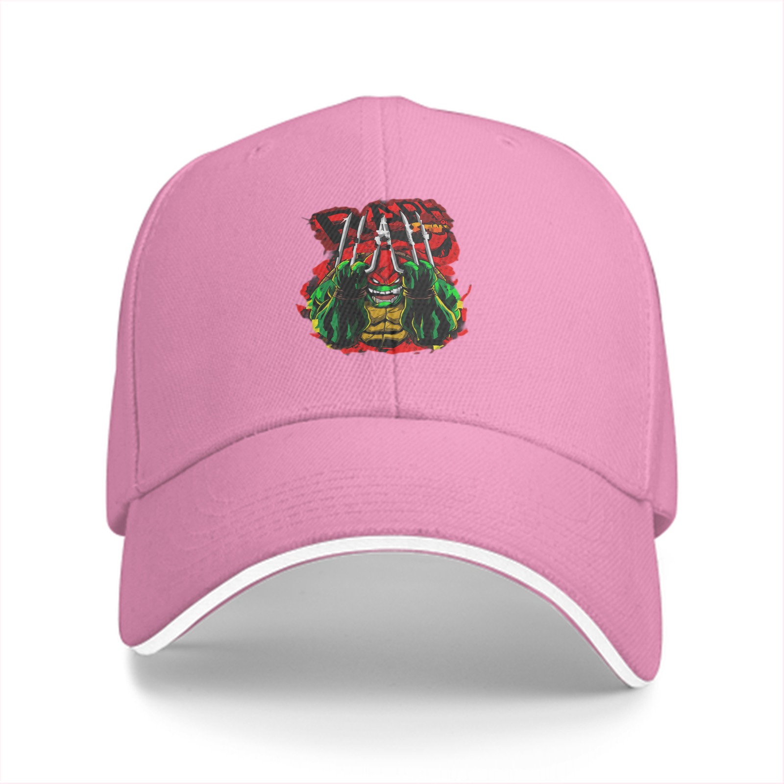 Black Baseball Cap With Ninja Turtle Graphic Print