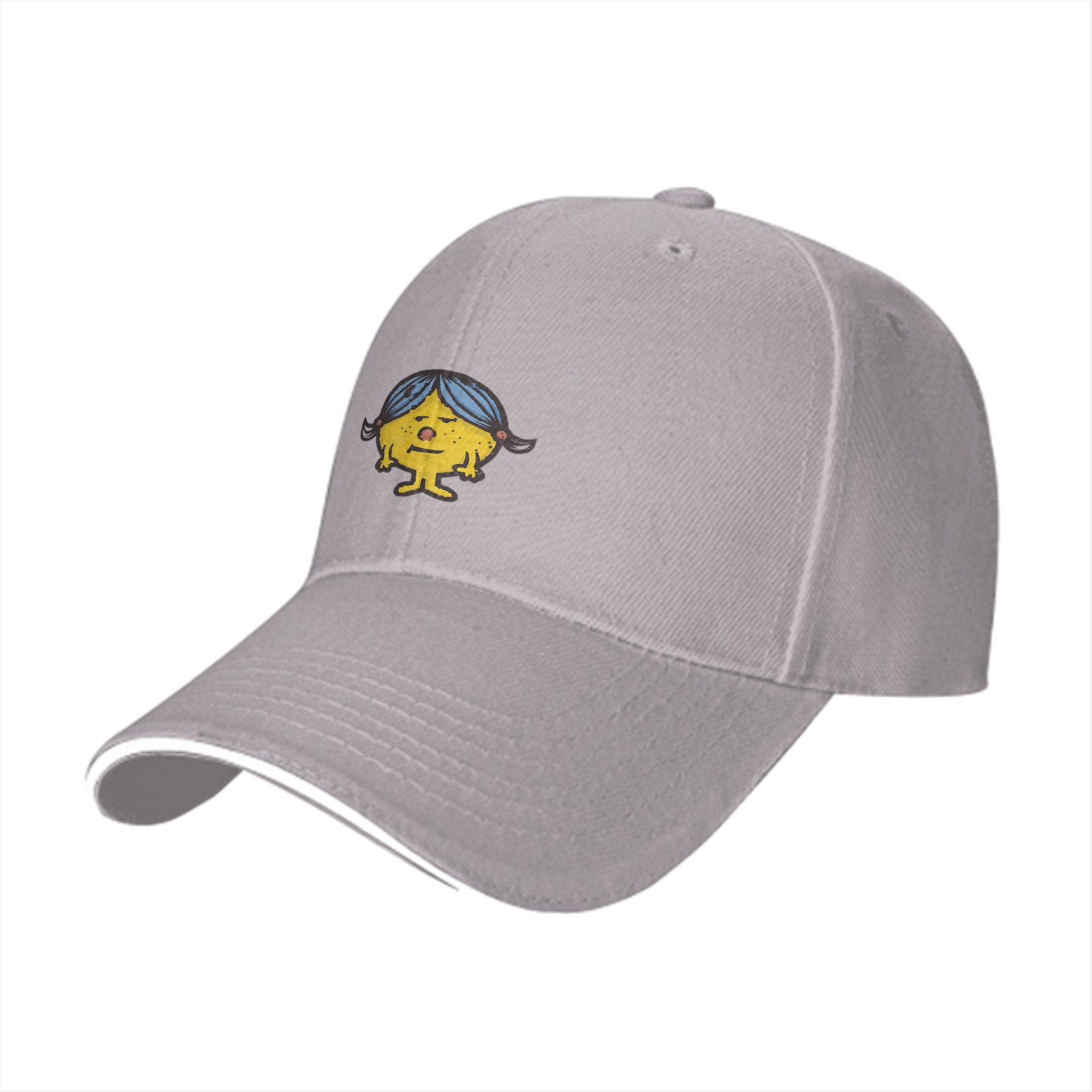Black baseball cap with yellow cartoon girl character print