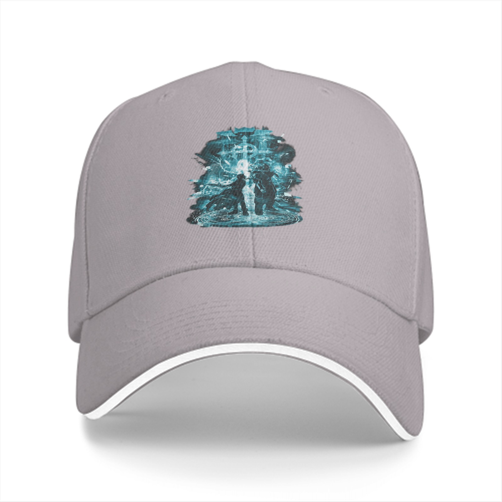 Black Baseball Cap With Fantasy Battle Themed Graphic Print