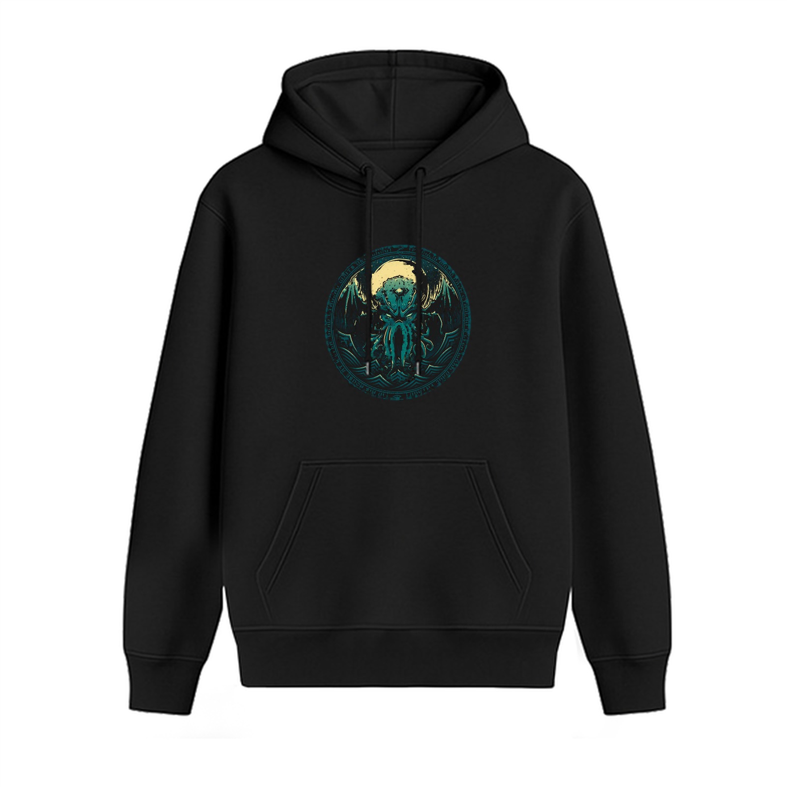 Black Hoodie With Cthulhu Graphic Print
