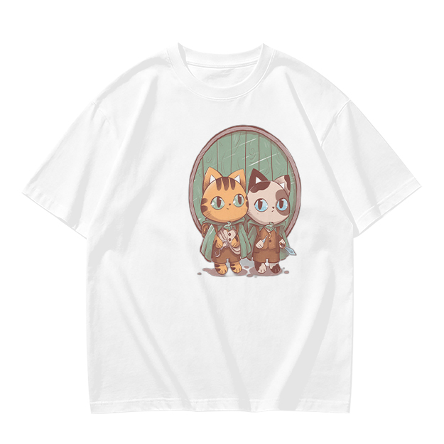 Olive Green T-Shirt With Cute Cat Fantasy Character Print