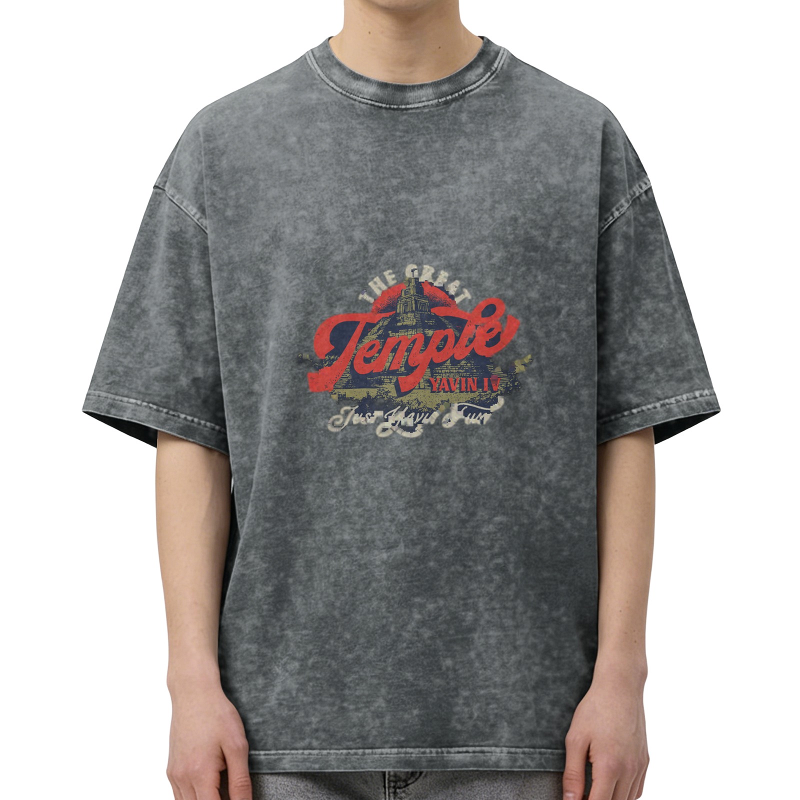 Washed Black Graphic T-Shirt With The Great Temple Yavin IV Print