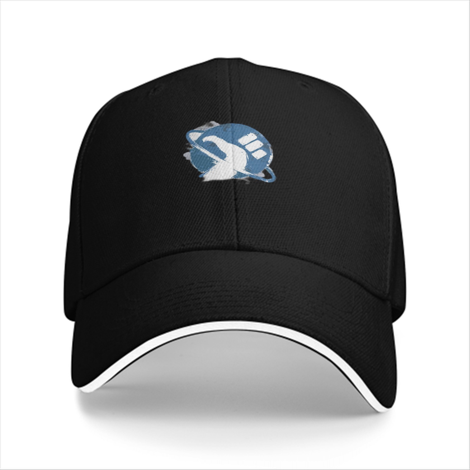 Black Baseball Cap With Blue Fist Planet Graphic Design