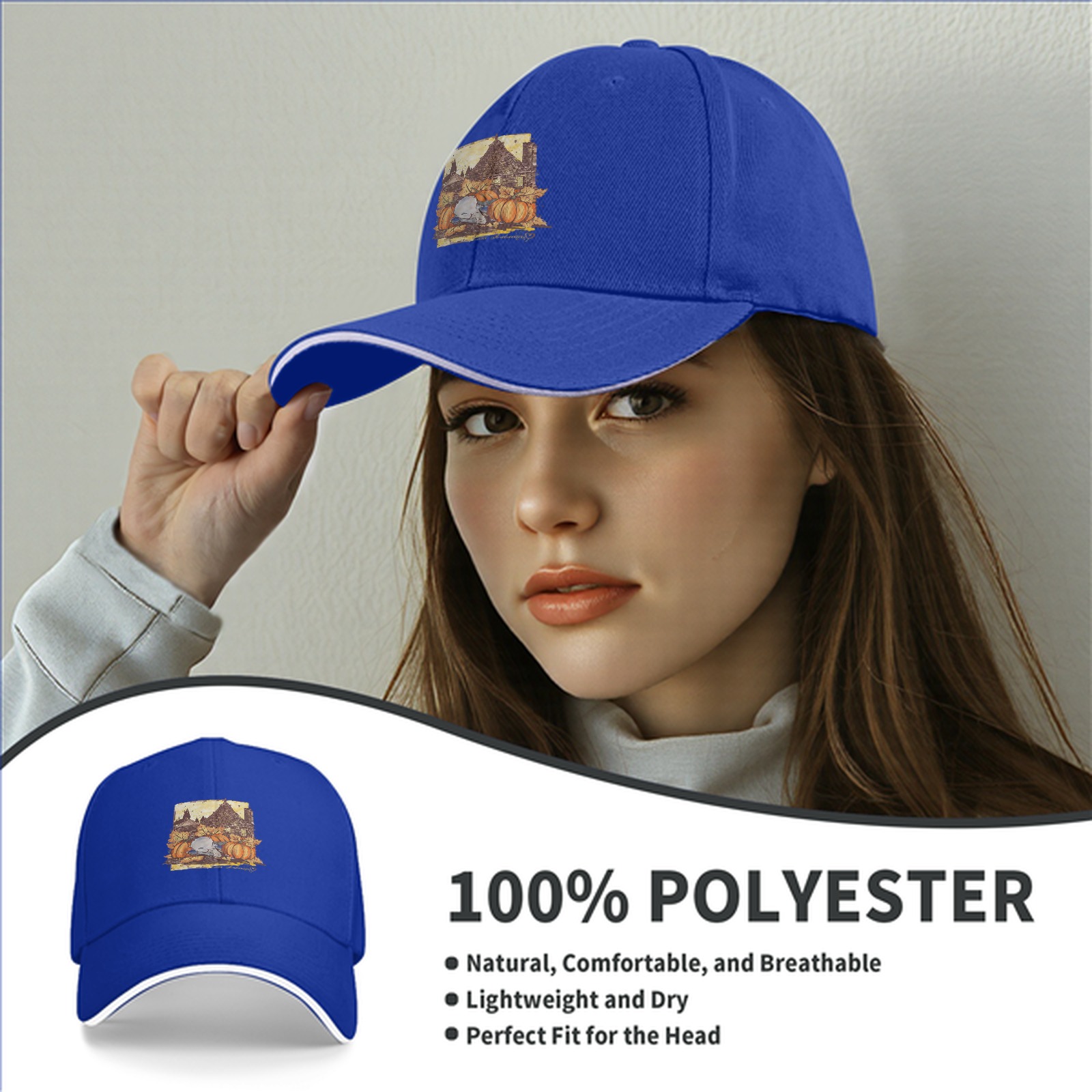 Black Baseball Cap With Autumn Pumpkin Farmhouse Graphic