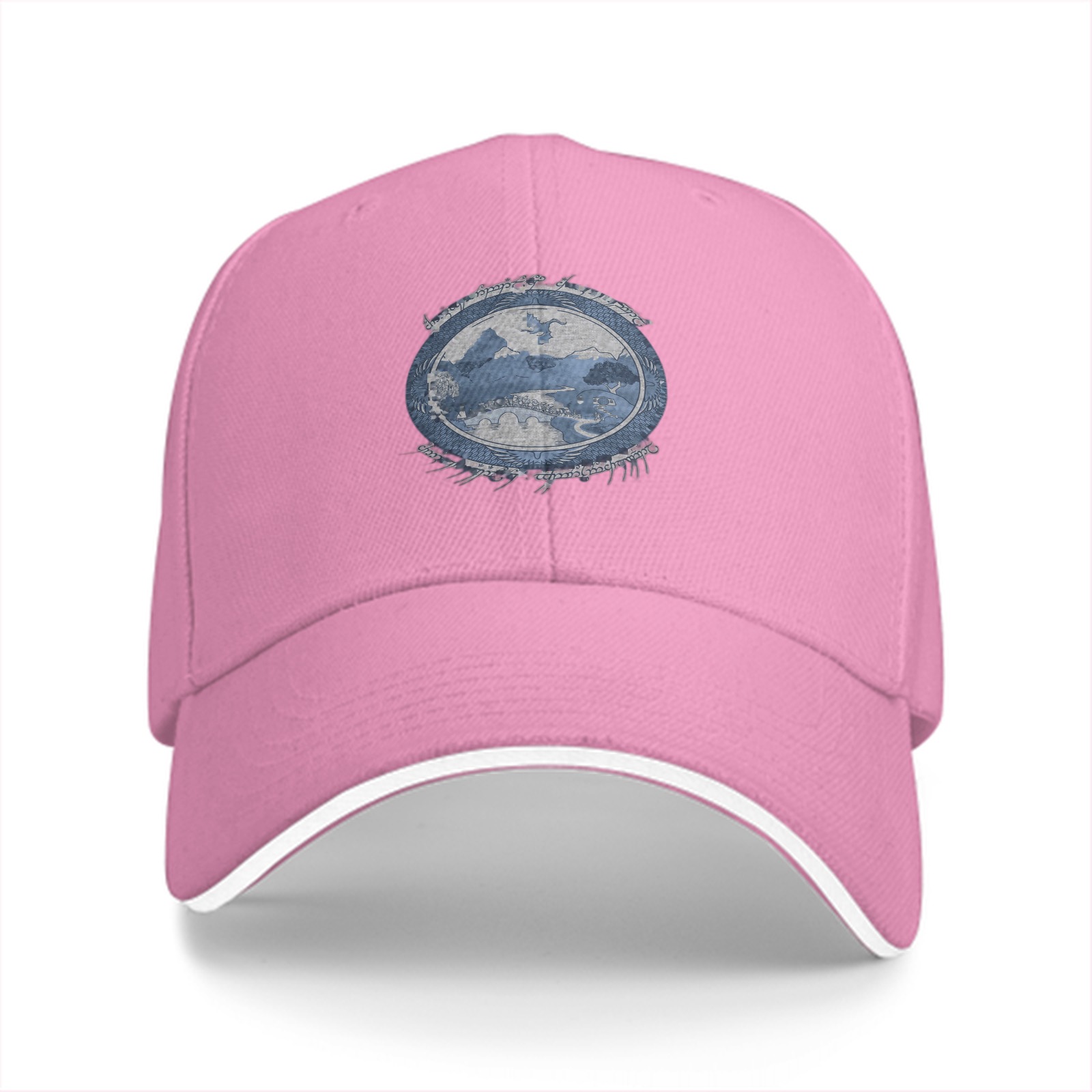 Black Baseball Cap With Distressed Blue Landscape Graphic