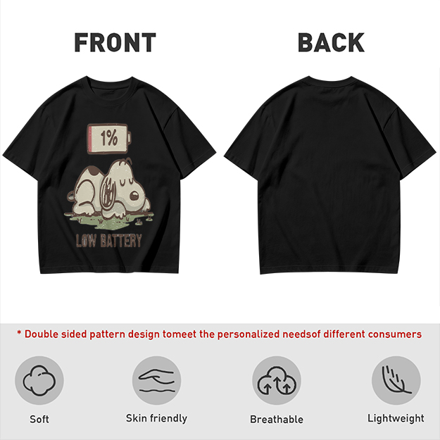 Olive T-Shirt With Tired Dog 1% Battery Graphic Print