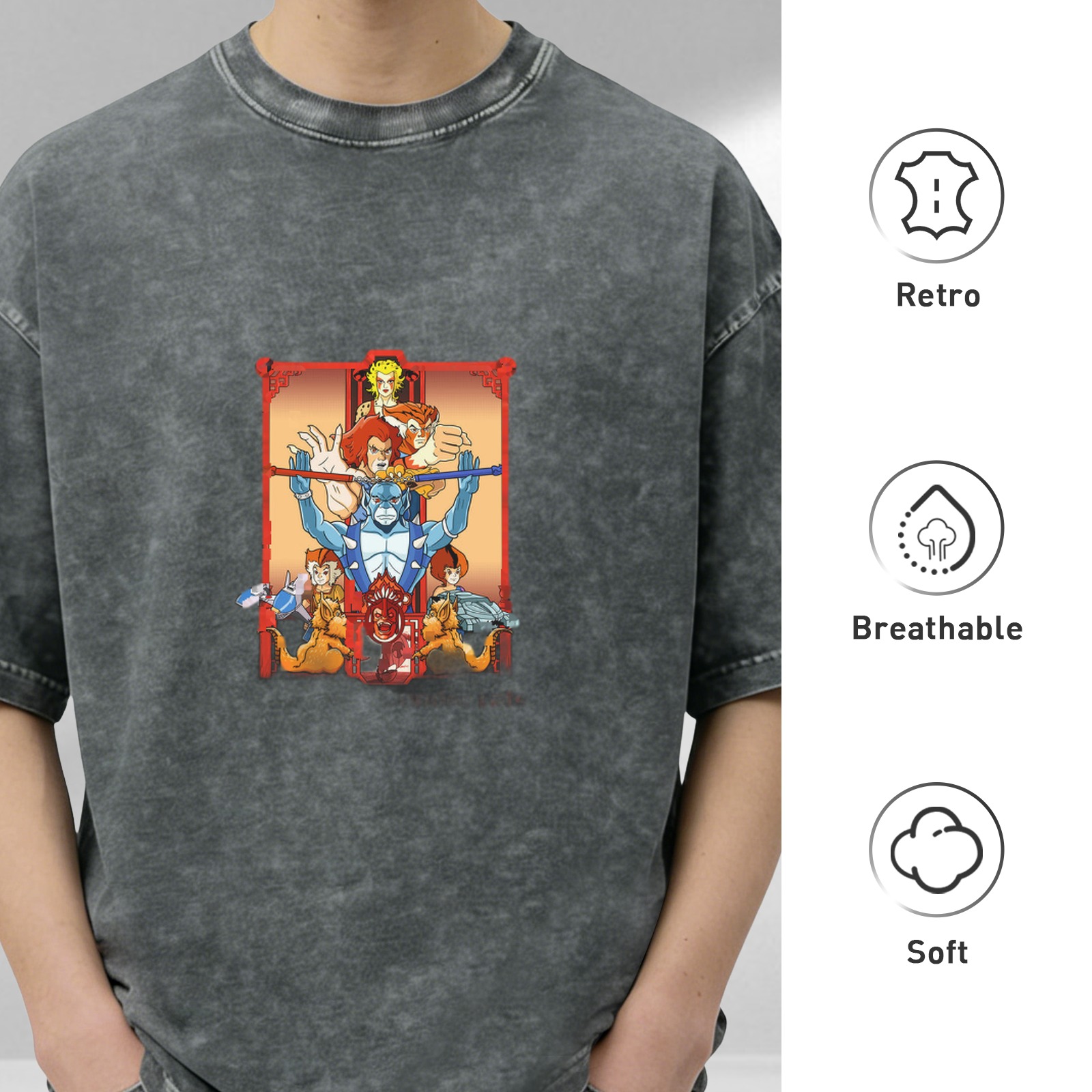 Vintage acid wash t-shirt with retro animated character graphic