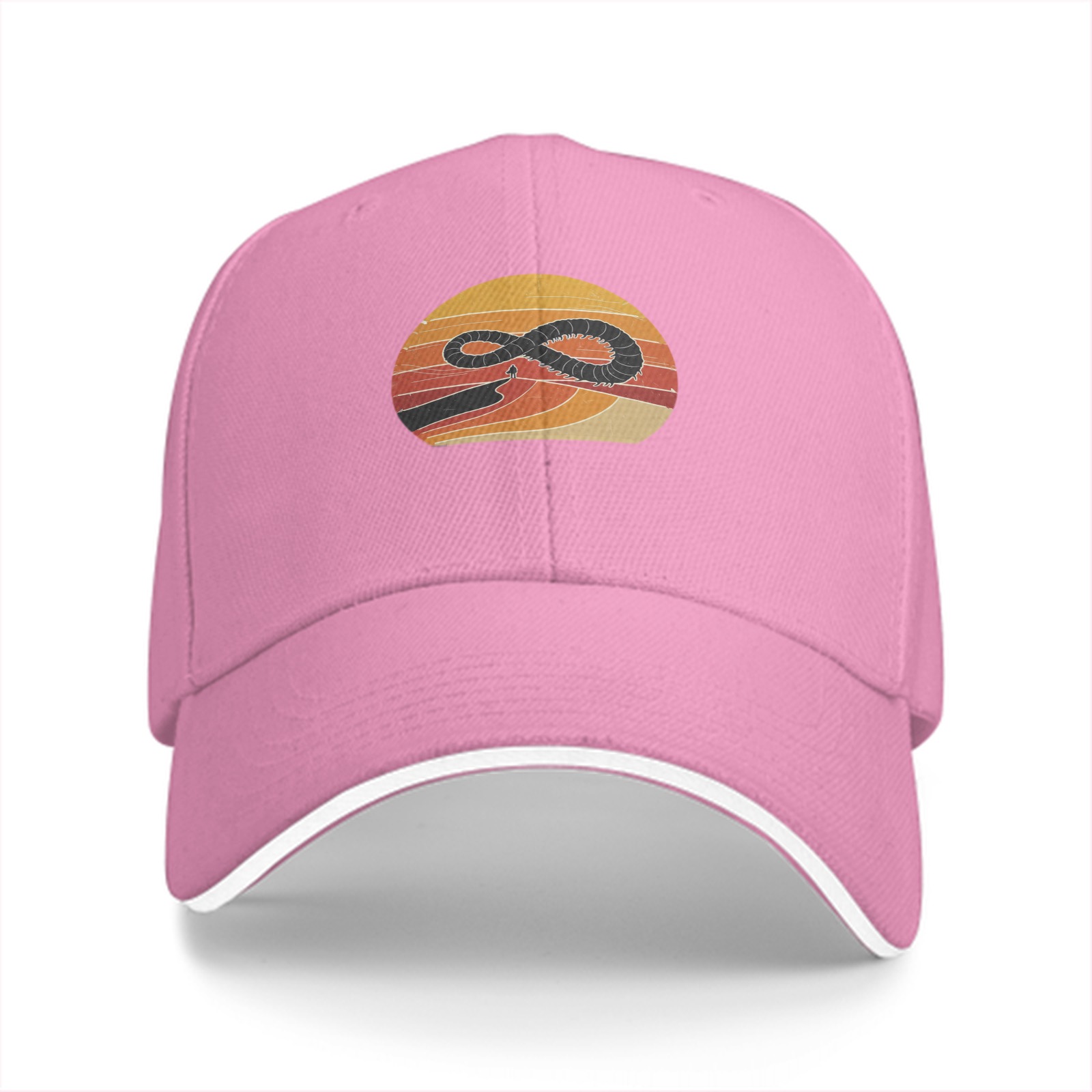 Black Baseball Cap With Retro Sunset Infinity Symbol Graphic