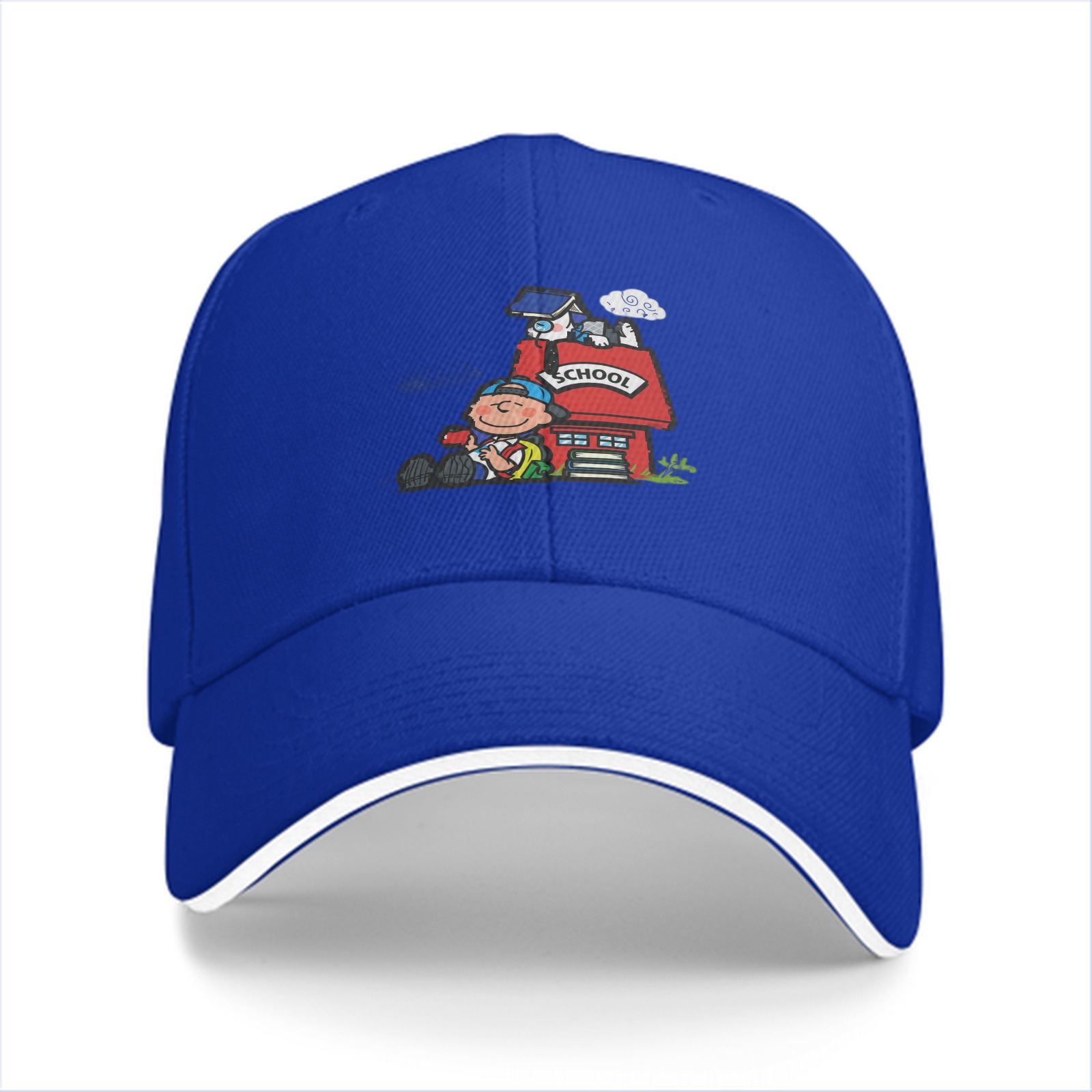 Black Baseball Cap With School Themed Cartoon Print