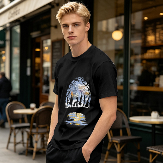 Olive T-Shirt With Fantasy Adventure Silhouette Art Print