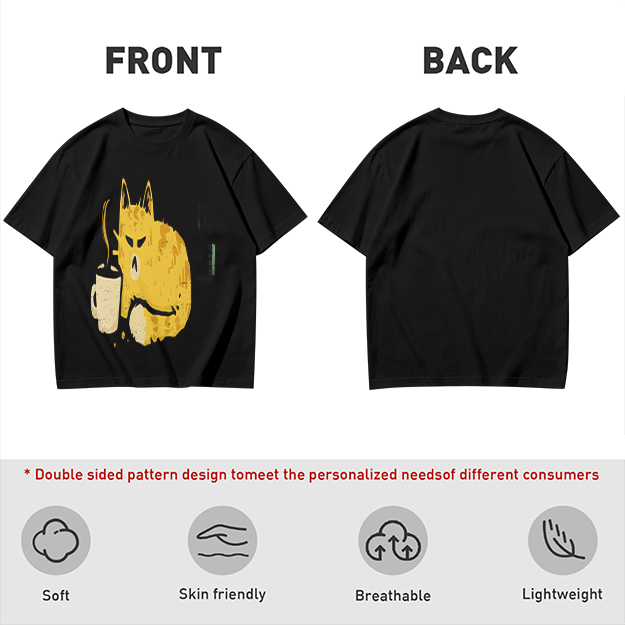 Olive T-Shirt With Grumpy Cat Holding Hot Coffee Print