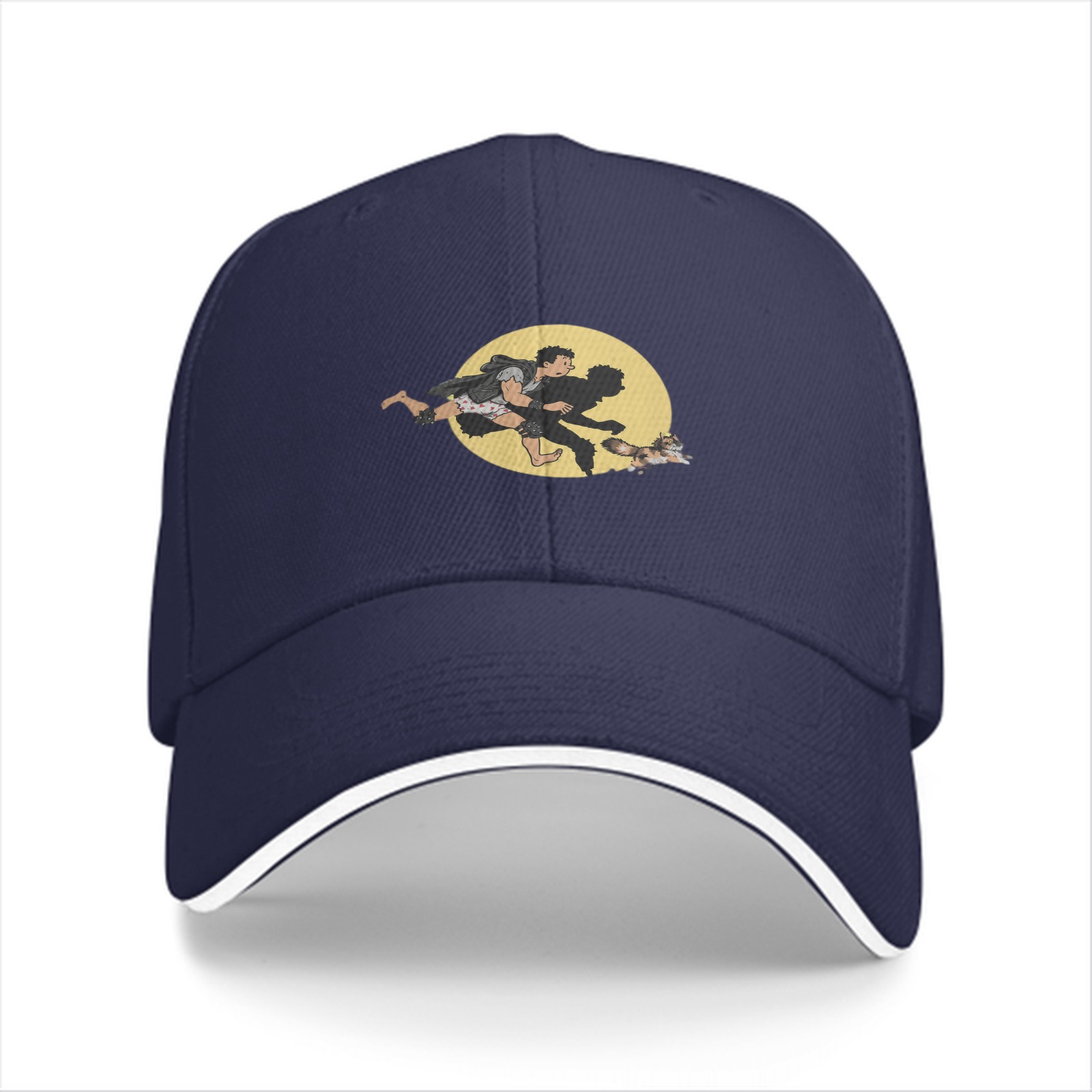 Black Baseball Cap With Running Figure And Raccoon Graphic