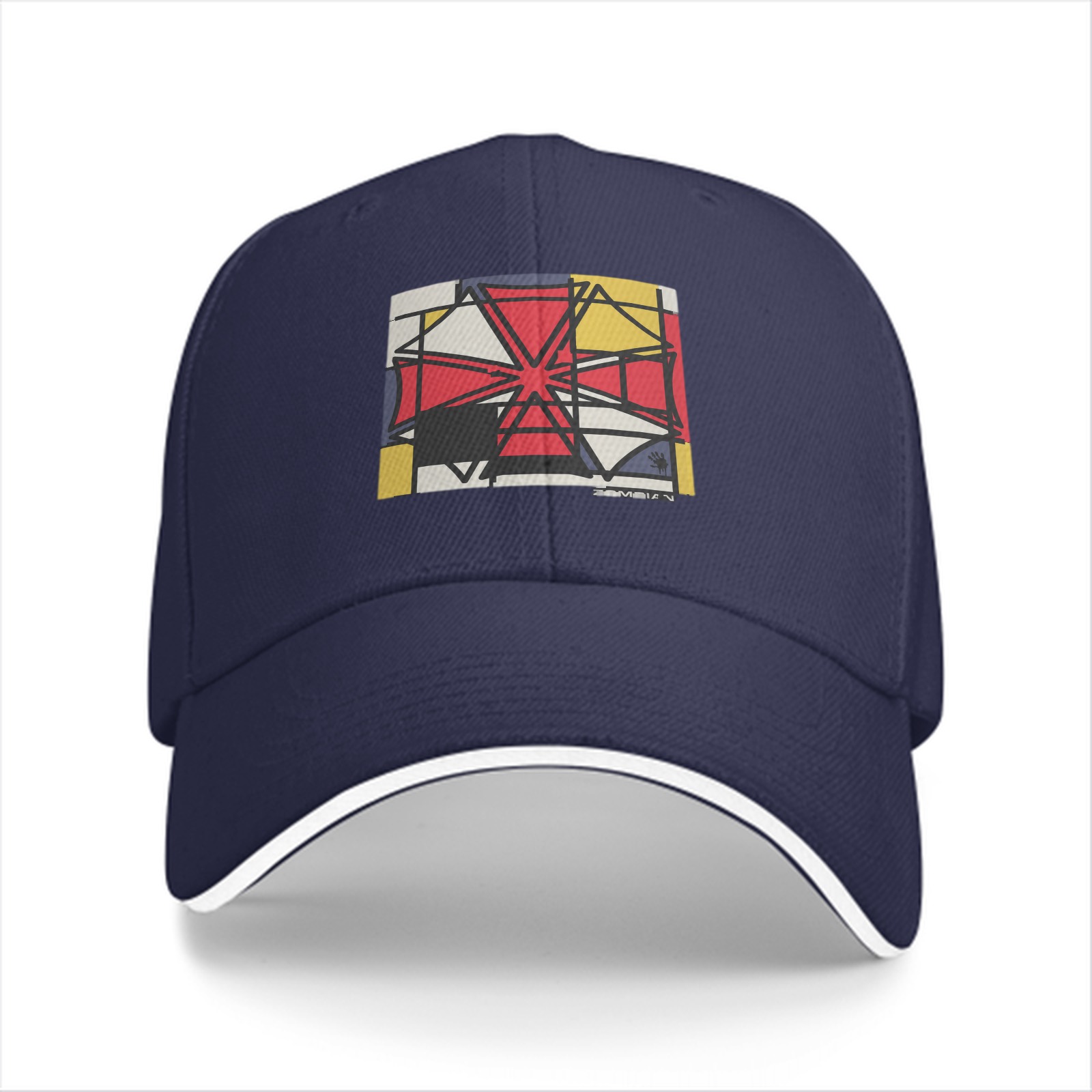 Black Baseball Cap With Abstract Geometric Art Print