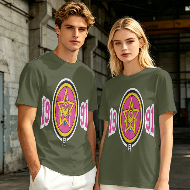 Olive Graphic T-Shirt With 1991 And Star Emblem Print