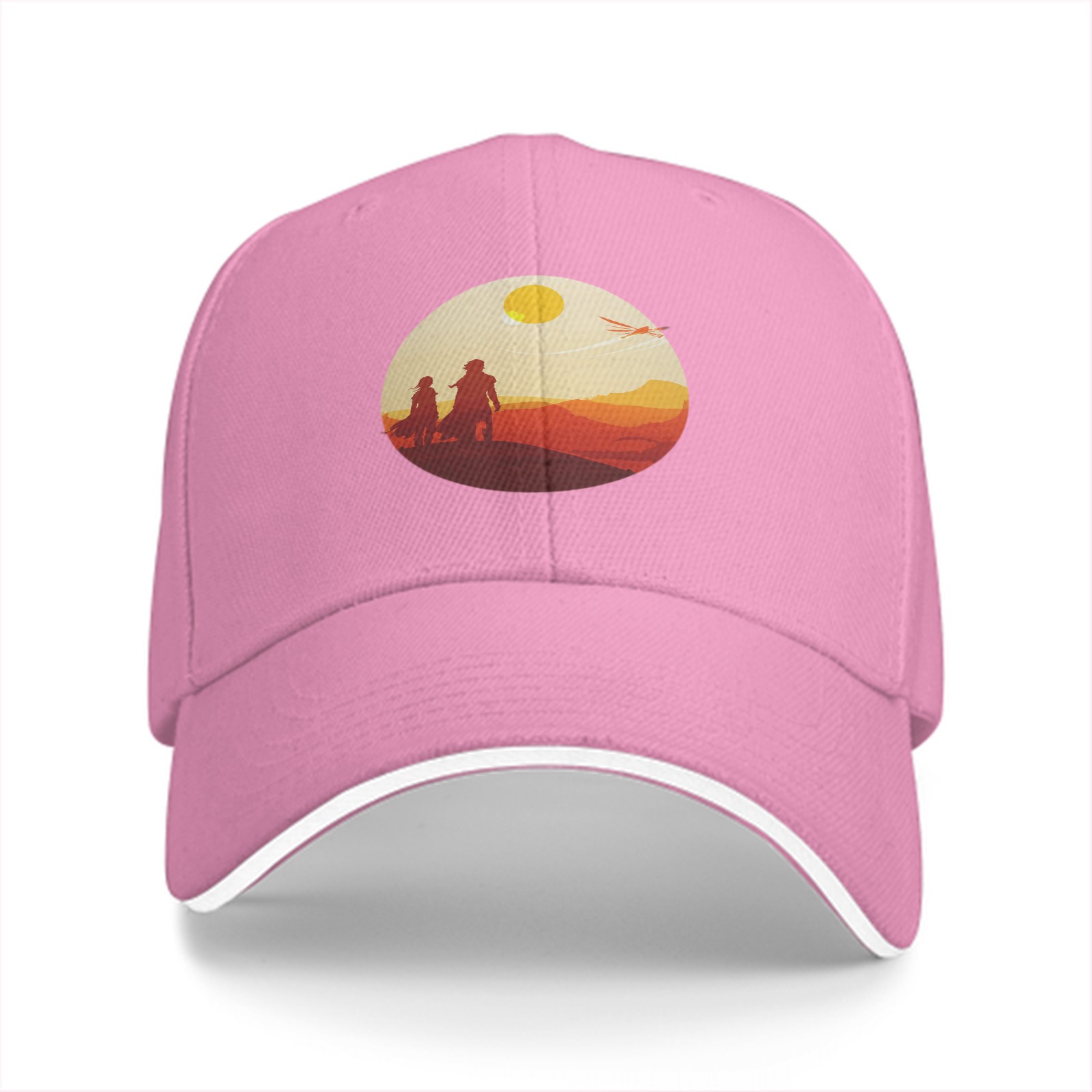 Black baseball cap with desert sunset silhouette print