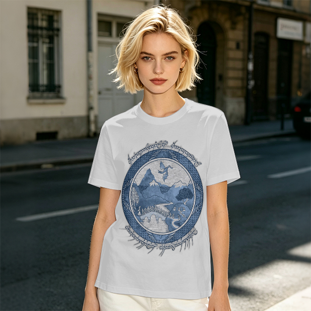 Olive T-Shirt With Fantasy Mountain Landscape Dragon Print