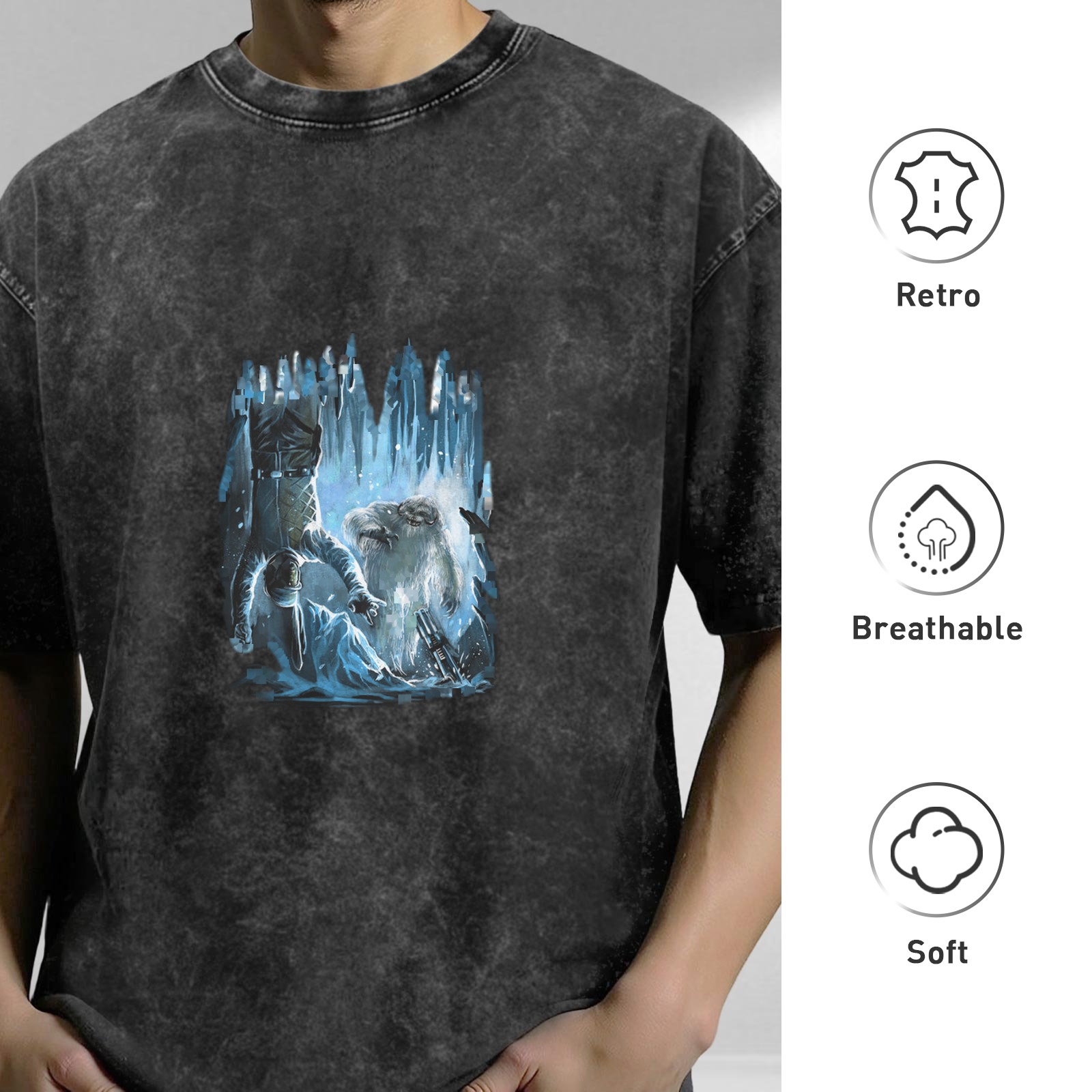 Oversized Acid Wash T-Shirt With Ice Fantasy Graphic Print