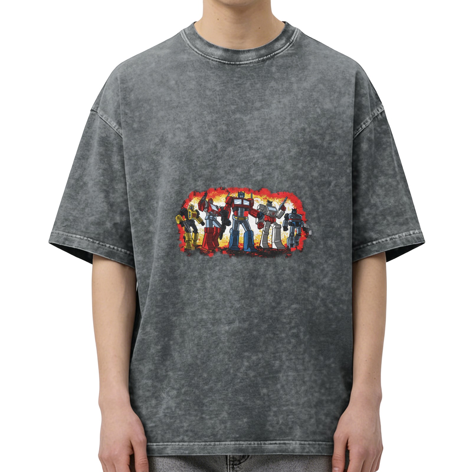 Washed Black T-Shirt With Classic Transformers Autobots Graphic