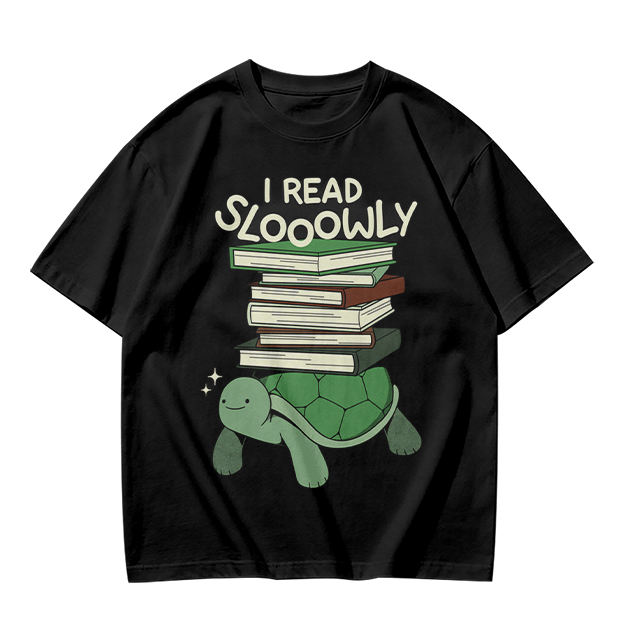 I Read Sloowly Turtle Stacked With Books T-Shirt