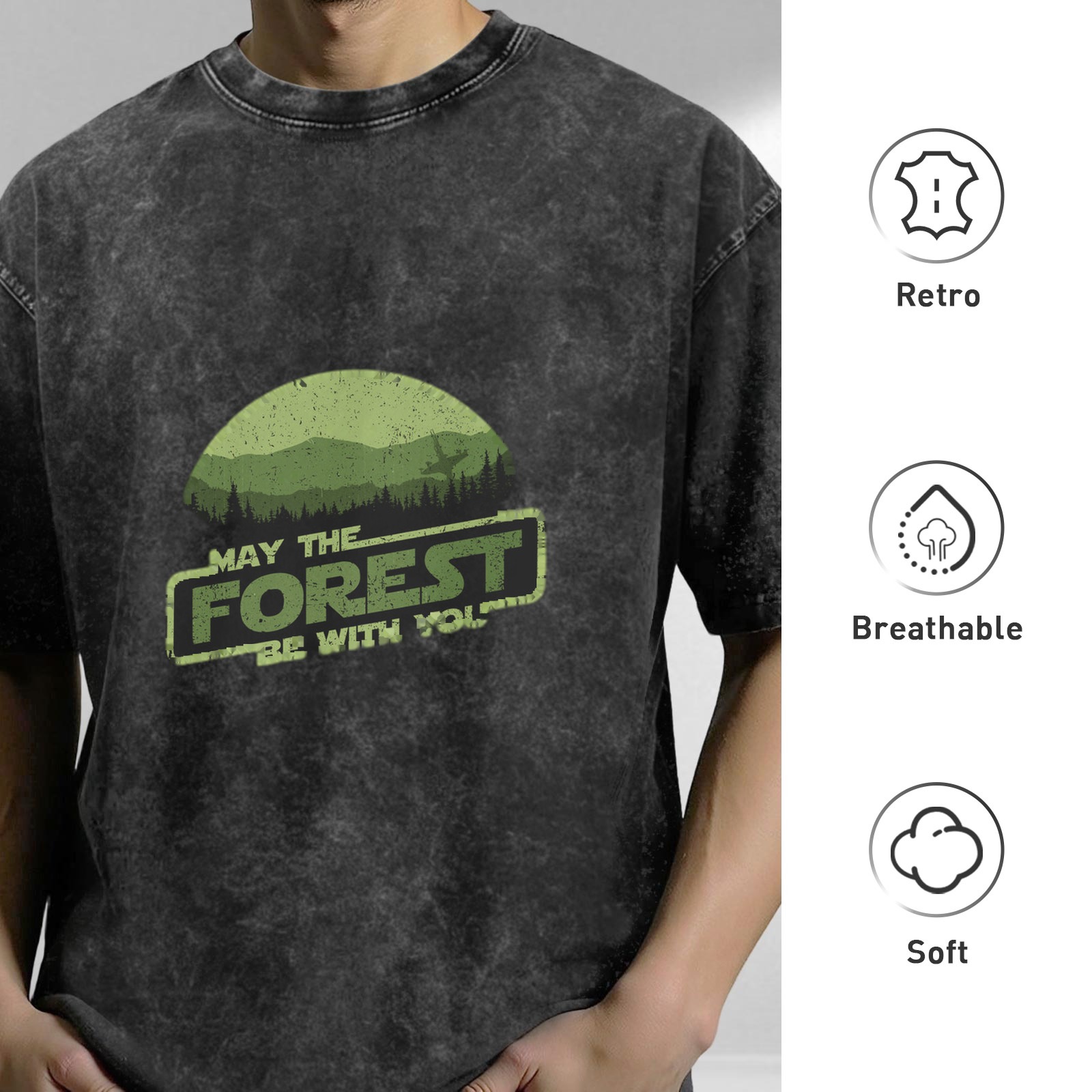 May The Forest Be With You Graphic Acid Wash T-Shirt