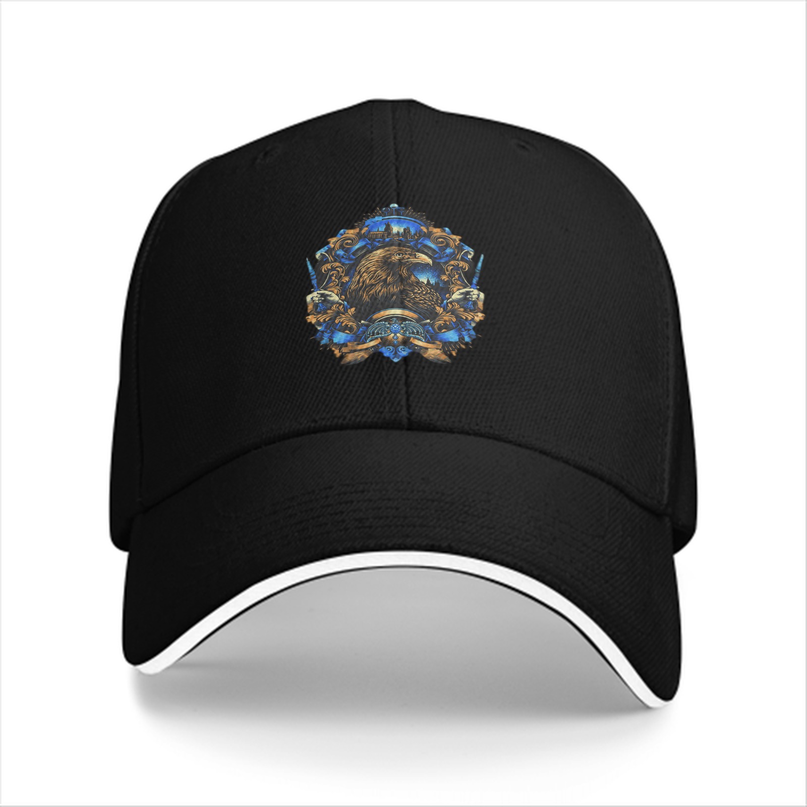 Black Baseball Cap With Detailed Eagle Crest Graphic