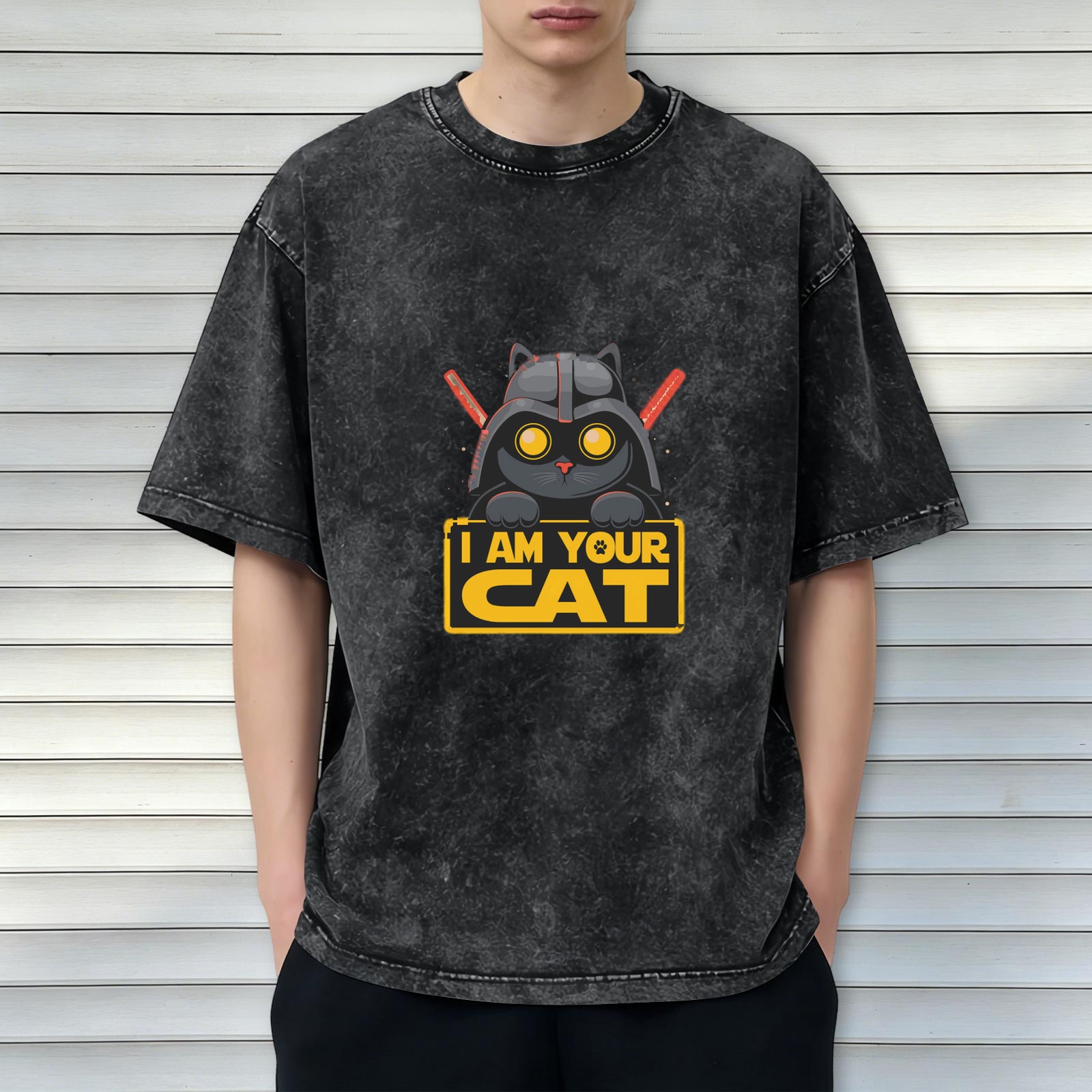 I Am Your Cat Darth Vader Parody Black Acid Wash T-Shirt