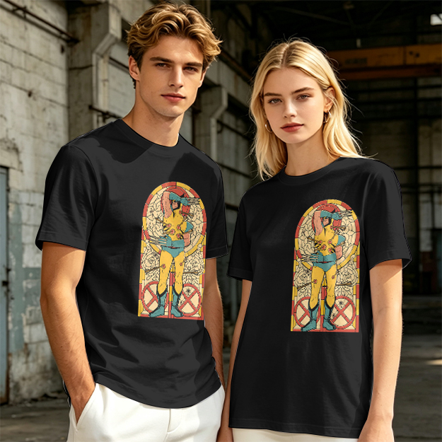 Olive T-shirt with Wolverine Stained Glass Style Print
