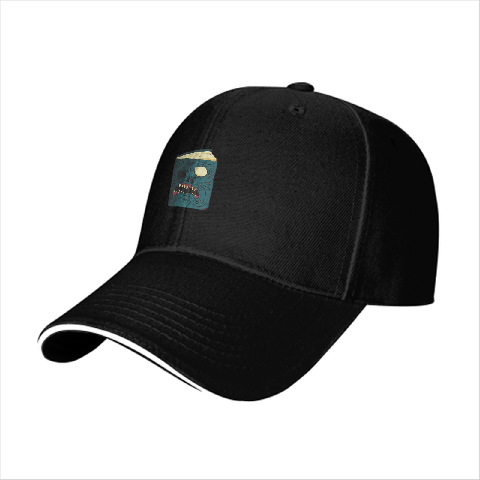 Black Baseball Cap With Square Zombie Monster Face Graphic