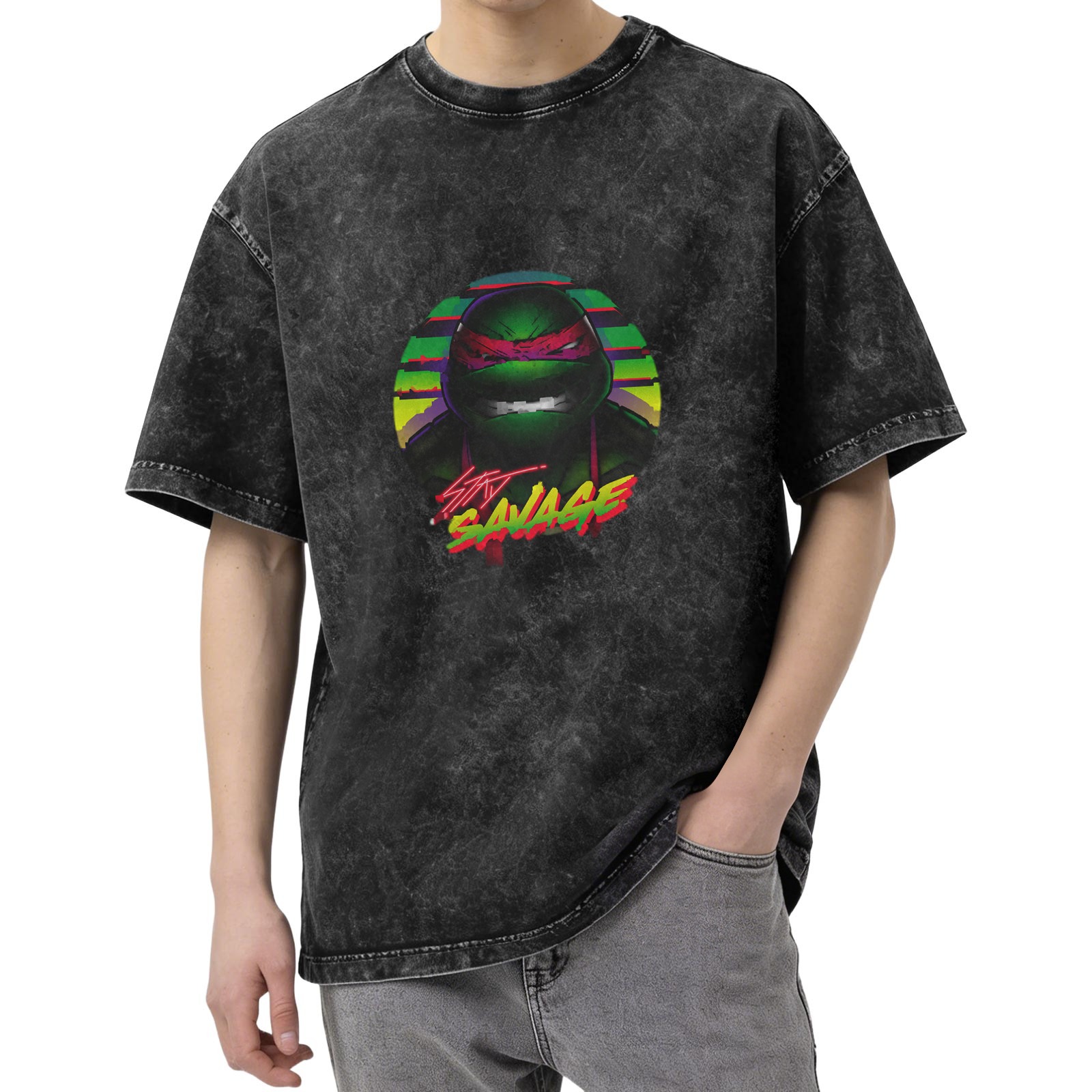 Teenage Mutant Ninja Turtles Stay Savage Graphic Acid Wash T-Shirt